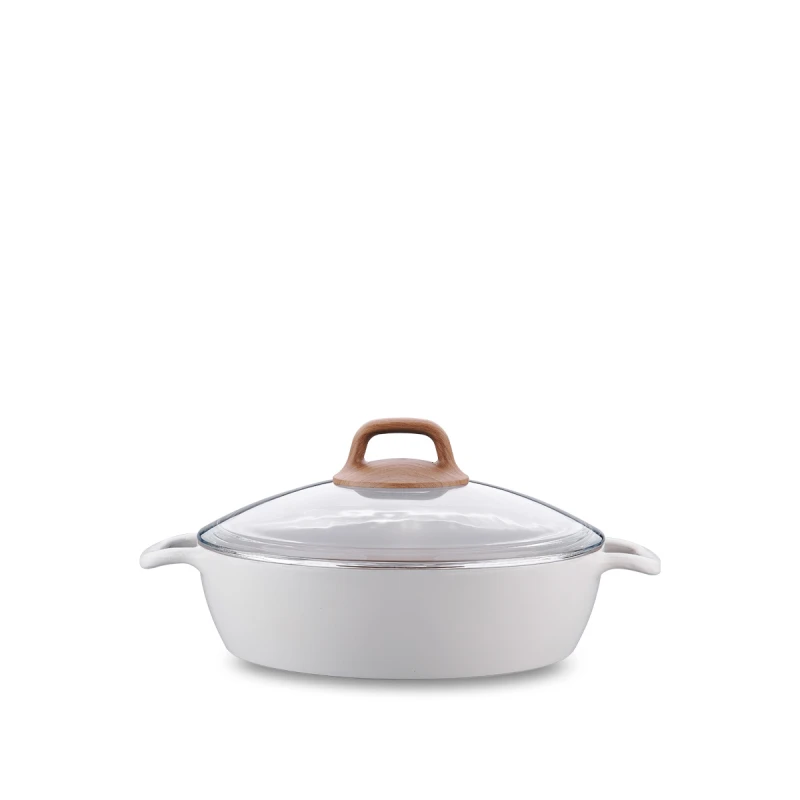 Korkmaz Gusto Ceramic Low Casserole 24x6.5cm 2.5 Liters Non-Stick PFAS PFOA Free - Korkmaz