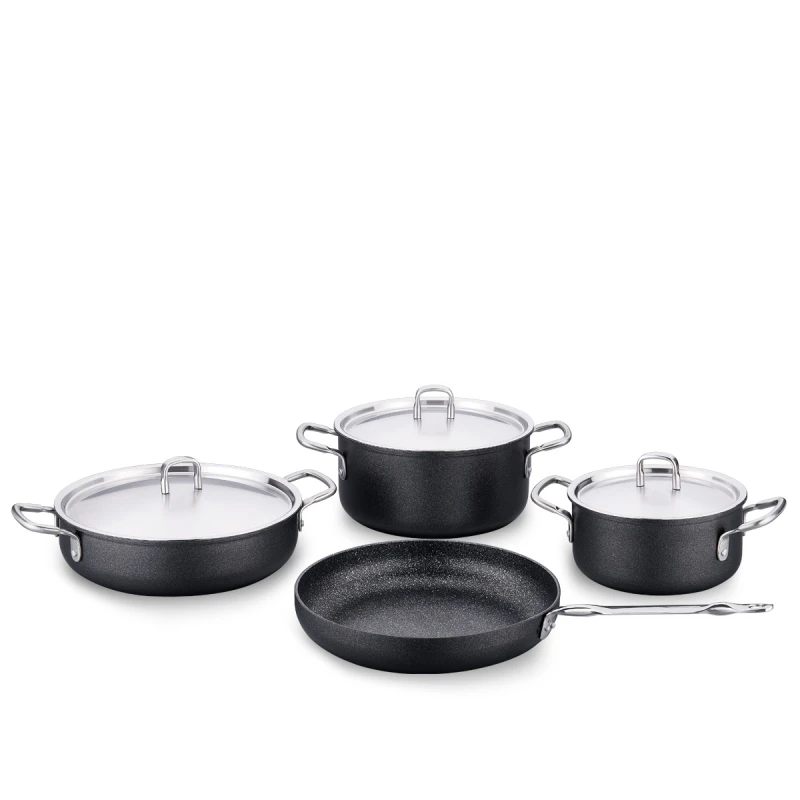 Korkmaz Doria Volkanit Granite 7 Piece Cookware Set with Deep Casserole Frypan and Low Casserole - Korkmaz