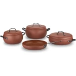 Korkmaz A2657 7-Piece Aluminum Cookware Set with Nonstick Granite Coating Brown