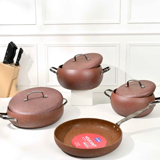 Korkmaz A2657 7-Piece Aluminum Cookware Set with Nonstick Granite Coating Brown - Image 2