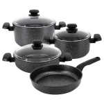 Korkmaz Ornella 7 Piece Non Stick Aluminum Cookware Set Black with Volcanic PTFE Coating - Korkmaz