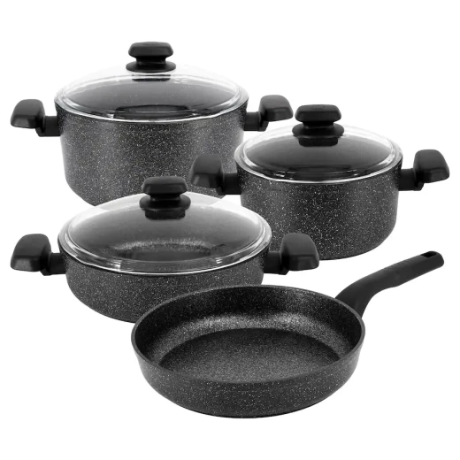 Korkmaz Ornella 7 Piece Non Stick Aluminum Cookware Set Black with Volcanic PTFE Coating Korkmaz Ornella 7 Piece Non Stick Aluminum Cookware Set Black with Volcanic PTFE Coating