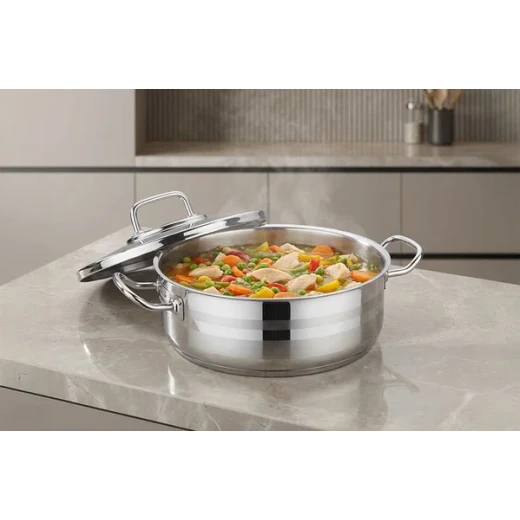 Korkmaz Astra2 Low Casserole 30cm 7.5L Stainless Steel Induction Compatible - Korkmaz - Image 2