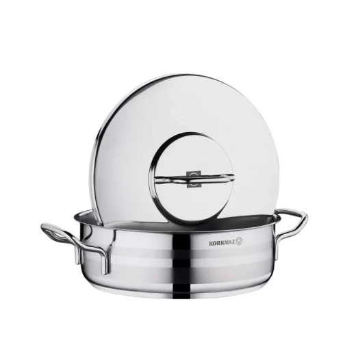 Korkmaz Astra 2 Low Casserole 26x8.5 cm Stainless Steel with Solar Base for All Stovetops including Induction - Korkmaz - Image 2