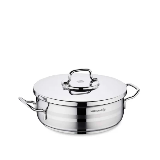 Korkmaz Astra 2 Low Casserole 26x8.5 cm Stainless Steel with Solar Base for All Stovetops including Induction Korkmaz Astra 2 Low Casserole 26x8.5 cm Stainless Steel with Solar Base for All Stovetops including Induction