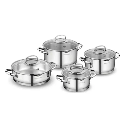 Korkmaz Estema Stainless Steel Cookware Set 8 Pieces Silver for Professional Kitchens Korkmaz Estema Stainless Steel Cookware Set 8 Pieces Silver for Professional Kitchens