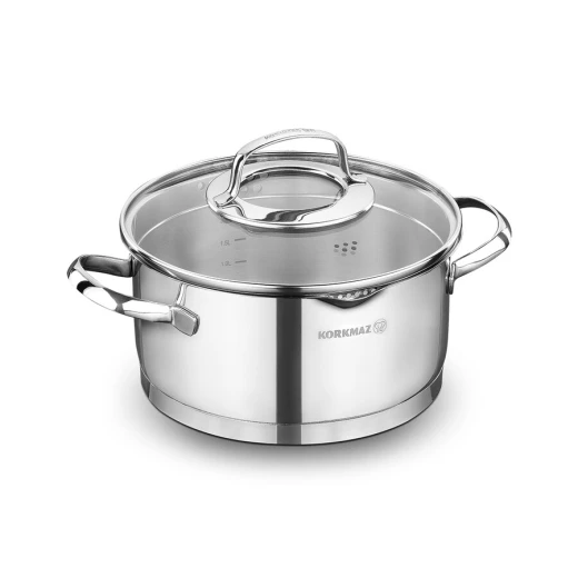 Korkmaz Steema Stainless Steel Tri Ply Casserole Dish with Tempered Glass Lid 5.5 Quart Polished Finish Induction Compatible Korkmaz Steema Stainless Steel Tri Ply Casserole Dish with Tempered Glass Lid 5.5 Quart Polished Finish Induction Compatible
