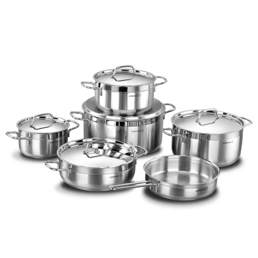 Korkmaz Alfa XL Stainless Steel Cookware Set 11 Pieces Durable High Quality for Everyday Cooking