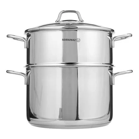 Korkmaz Perla Steamer Couscous Pot 24 cm Stainless Steel Induction Compatible 6.9 Liter Capacity - Korkmaz - Image 3