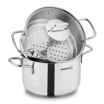 Korkmaz Perla Steamer Couscous Pot 24 cm Stainless Steel Induction Compatible 6.9 Liter Capacity - Korkmaz