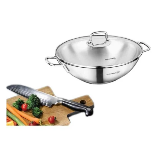 Korkmaz Perla Stainless Steel Wok 28x8.5 cm with Tempered Glass Lid and Ergonomic Handle - Korkmaz - Image 2
