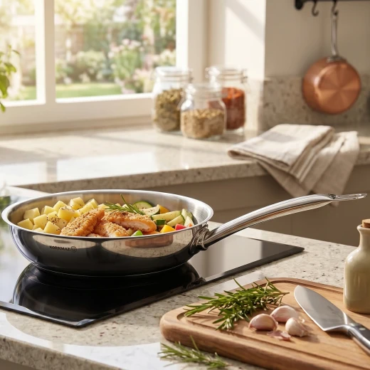 Korkmaz Proline Frypan 20cm 8 Inch Stainless Steel Oil-Free Cooking Induction Compatible - Korkmaz - Image 4
