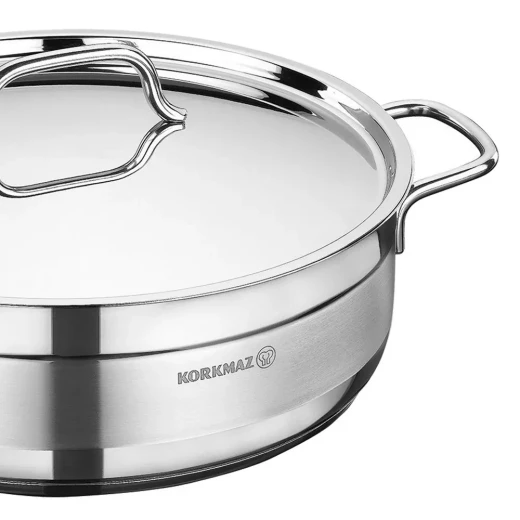 Korkmaz Alfa Low Casserole 28x9 cm 5.5 Liter 18/10 Stainless Steel Induction Compatible Dishwasher Safe - Korkmaz - Image 3