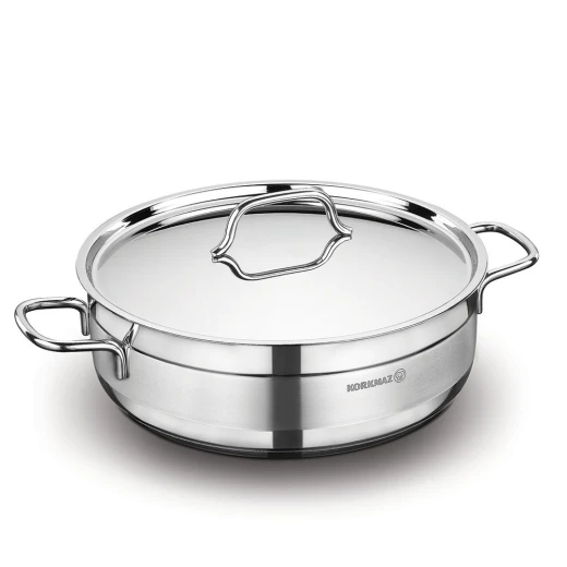 Korkmaz Alfa Low Casserole 28x9 cm 5.5 Liter 18/10 Stainless Steel Induction Compatible Dishwasher Safe Korkmaz Alfa Low Casserole 28x9 cm 5.5 Liter 18/10 Stainless Steel Induction Compatible Dishwasher Safe