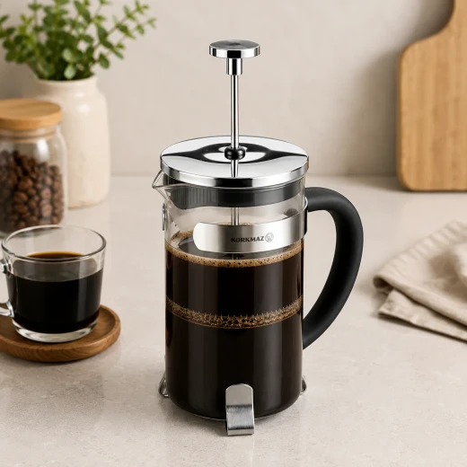 Korkmaz Parsa French Press 800ml Stainless Steel Glass for Coffee and Herbal Tea - Korkmaz - Image 3