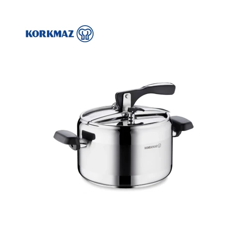 Korkmaz Turbo 5 Liter Stainless Steel Pressure Cooker with Ergonomic Bakelite Handles Korkmaz Turbo 5 Liter Stainless Steel Pressure Cooker with Ergonomic Bakelite Handles