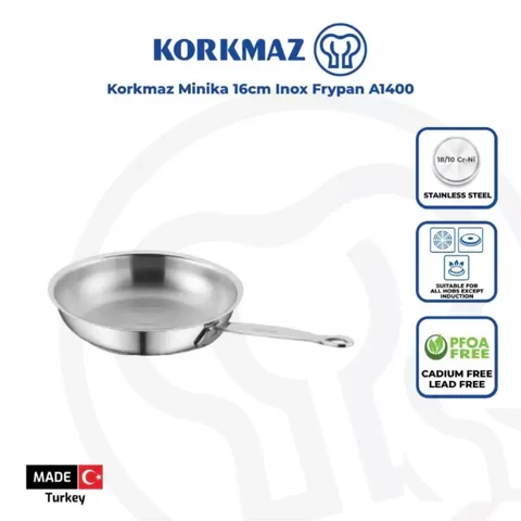 Korkmaz Minika 16x4 cm Stainless Steel Frying Pan with Super Capsule Base - Image 2