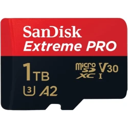 بطاقة SanDisk Extreme PRO microSDXC UHS-I بسعة 1 تيرابايت مع محول SD للهواتف الذكية، كاميرات الحركة، الطائرات بدون طيار، سرعات قراءة تصل إلى 200 ميجابايت/ثانية، أداء تطبيقات A2، RescuePro Deluxe