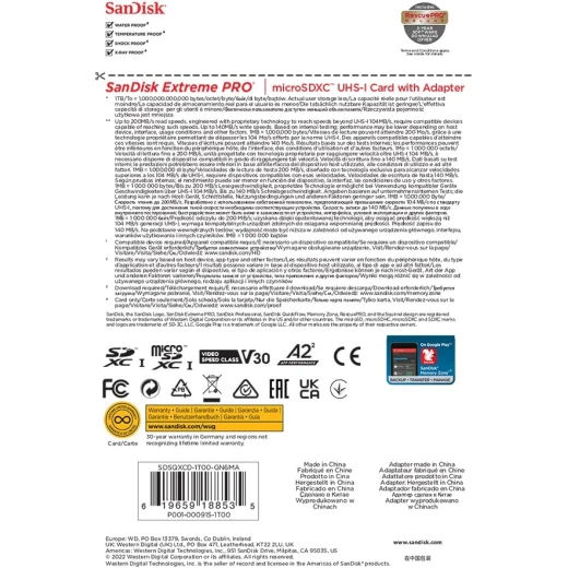 بطاقة SanDisk Extreme PRO microSDXC UHS-I بسعة 1 تيرابايت مع محول SD للهواتف الذكية، كاميرات الحركة، الطائرات بدون طيار، سرعات قراءة تصل إلى 200 ميجابايت/ثانية، أداء تطبيقات A2، RescuePro Deluxe - سانديسك - Image 5