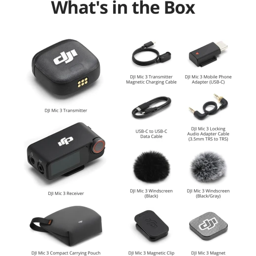 نظام ميكروفون لاسلكي DJI Mic 3، جهاز إرسال واحد، مستقبل واحد، خفيف الوزن، تخزين مدمج، نقل صوتي بدون فقدان - دي جي آي - Image 3