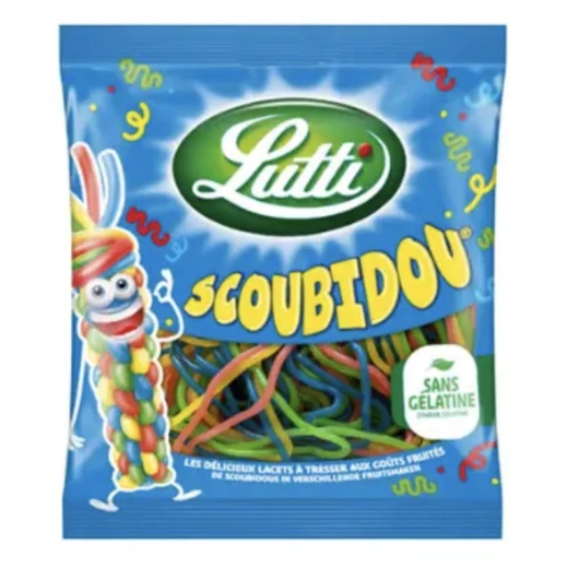 Lutti Scoubidou Gummy Candy Assorted Flavors in Convenient Plastic Packaging for Sharing and Snacking Lutti Scoubidou Gummy Candy Assorted Flavors in Convenient Plastic Packaging for Sharing and Snacking