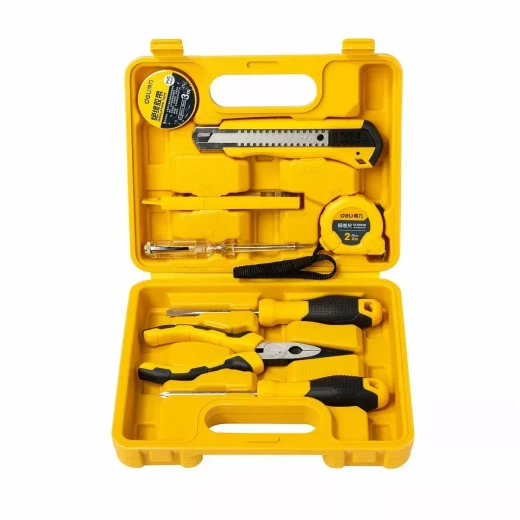 Deli Tools 8 Piece Household Tool Set with Ergonomic Handles, Yellow Color, Ideal for Home Repairs and DIY Projects