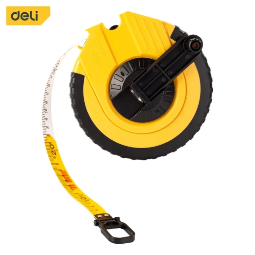 Deli Long Tape Measure 30m EDL9830ZY, Durable Fiber Blade, Metric and Imperial Deli Long Tape Measure 30m EDL9830ZY, Durable Fiber Blade, Metric and Imperial