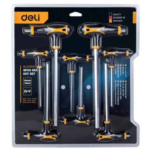 Deli EDL233108 T Handle Hex Wrench Set, 8 Piece Set, Constructed From Durable CR V Steel, Ideal for Precise Fastening and Loosening, Offering Comfort Grip for Extended Use - Deli - Image 3