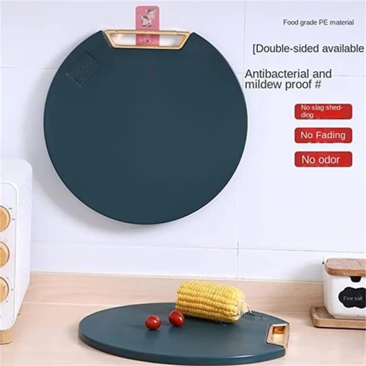 Whixant Round Green Double-Sided Cutting Board for Kitchen Use Food Grade PE+PP Material Non-Slip Handle Stand or Hang Storage 32cm x 8cm - Kitchen house - Image 2