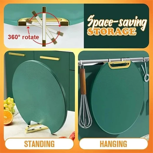 Whixant Round Green Double-Sided Cutting Board for Kitchen Use Food Grade PE+PP Material Non-Slip Handle Stand or Hang Storage 32cm x 8cm - Kitchen house - Image 3