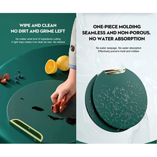 Whixant Round Green Double-Sided Cutting Board for Kitchen Use Food Grade PE+PP Material Non-Slip Handle Stand or Hang Storage 32cm x 8cm - Kitchen house - Image 5