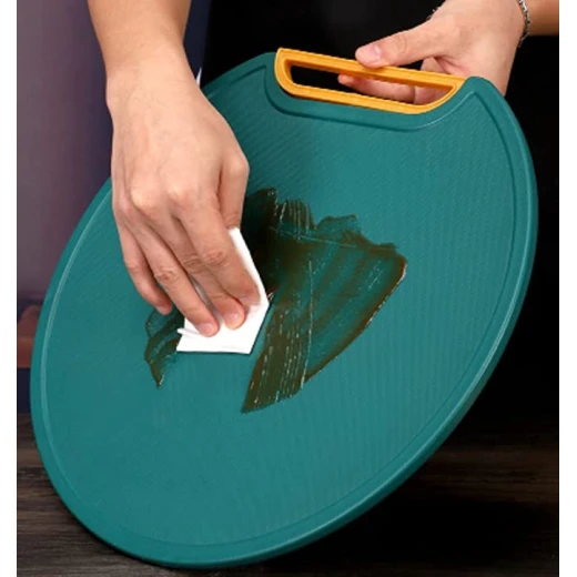 Whixant Round Green Double-Sided Cutting Board for Kitchen Use Food Grade PE+PP Material Non-Slip Handle Stand or Hang Storage 32cm x 8cm - Kitchen house - Image 4