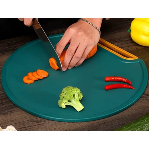 Whixant Round Green Double-Sided Cutting Board for Kitchen Use Food Grade PE+PP Material Non-Slip Handle Stand or Hang Storage 32cm x 8cm - Kitchen house - Image 7