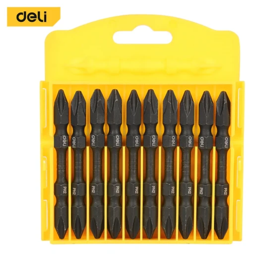 Deli Screwdriver Bits PH2 65mm 10-Piece Set S2 Steel Black Finish Deli Screwdriver Bits PH2 65mm 10-Piece Set S2 Steel Black Finish