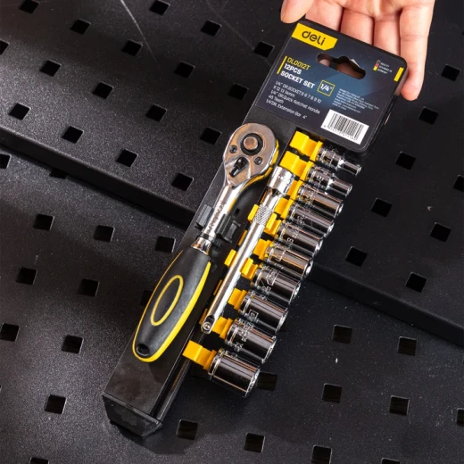 Deli 12 Piece Metric Socket Wrench Set, Alloy Steel, Yellow and Black - Deli - Image 2
