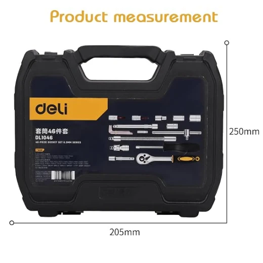 Deli 45 Piece Socket Set 1/4 Inch Drive CRV Steel for Auto Repair - Deli - Image 3