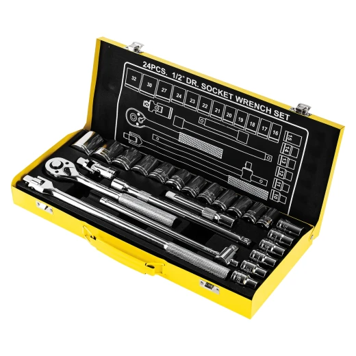 Deli 24 Piece 1/2 Inch Socket Set Cr V Steel, 10mm 32mm, Ratchet Wrench Deli 24 Piece 1/2 Inch Socket Set Cr V Steel, 10mm 32mm, Ratchet Wrench