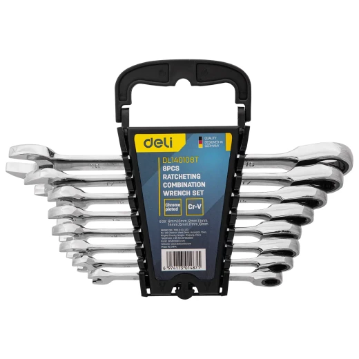 Deli 8 Piece Ratchet Spanner Set, Dual Use, 8mm 19mm, 72T Ratchet Deli 8 Piece Ratchet Spanner Set, Dual Use, 8mm 19mm, 72T Ratchet