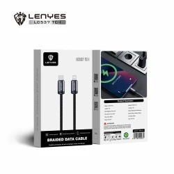 كابل بيانات لينيس LC537-TC مضفر من USB إلى Type-C بطول 1 متر أسود شحن سريع ومزامنة