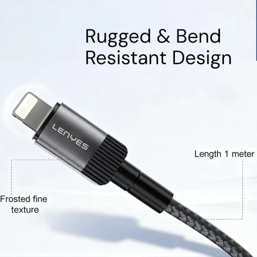 Lenyes LC-546 TC-TC 27W Unbreakable Type-C to Lightning 1.2M Cable Grey with Power Delivery and 3A Quick Charge Support - Lenyes - Image 5