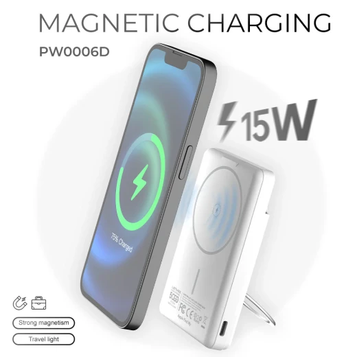 باور بانك لينييس PW006D لاسلكي مغناطيسي 5000 مللي أمبير شحن MagSafe سريع 15 واط شحن PD 20 واط مدمج للغاية أبيض - لينيس - Image 6