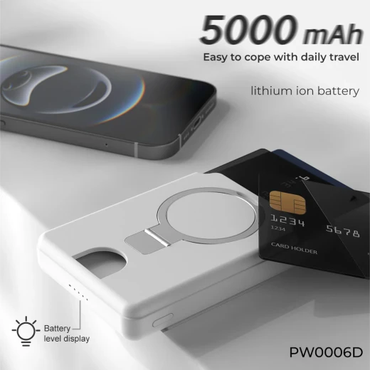 باور بانك لينييس PW006D لاسلكي مغناطيسي 5000 مللي أمبير شحن MagSafe سريع 15 واط شحن PD 20 واط مدمج للغاية أبيض - لينيس - Image 5