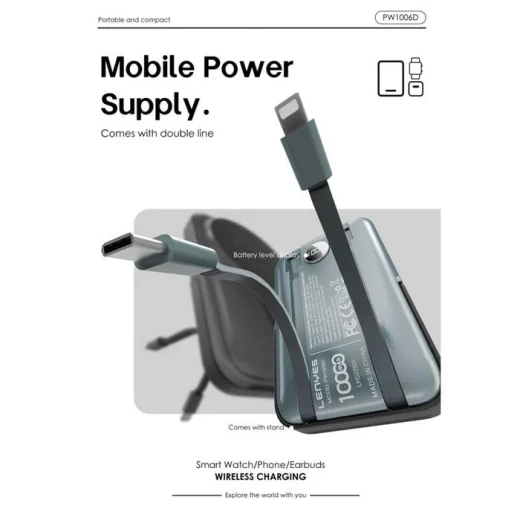 باور بانك لينييس PW1006D لاسلكي مغناطيسي 10000 مللي أمبير شحن سريع PD 27 واط خرج MagSafe 15 واط مسند مدمج شاشة رقمية أسود - لينيس - Image 4