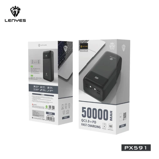 لينيس باور بانك محمول PX591D Pro بسعة 50000 مللي أمبير وشحن سريع بقوة 65 واط PD وشاشة LED رقمية - لينيس - Image 3