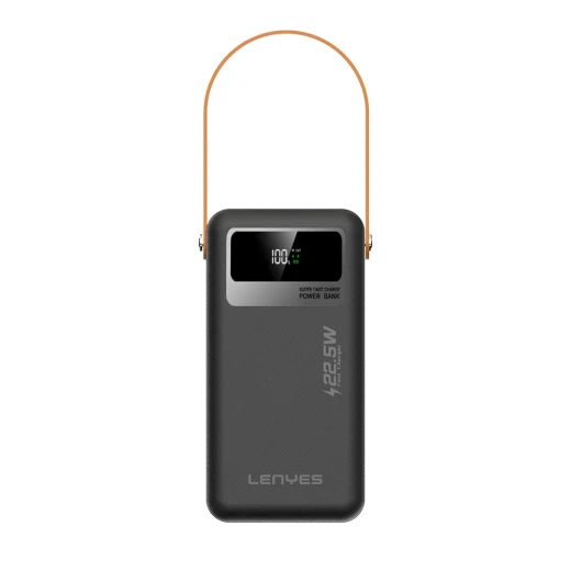 باور بانك لينيس موديل PX691D بسعة 60000 مللي أمبير، 222 واط/ساعة، شحن سريع 22.5 واط، منافذ متعددة، شاشة رقمية، كشاف طوارئ مدمج، لون أسود - لينيس - Image 3