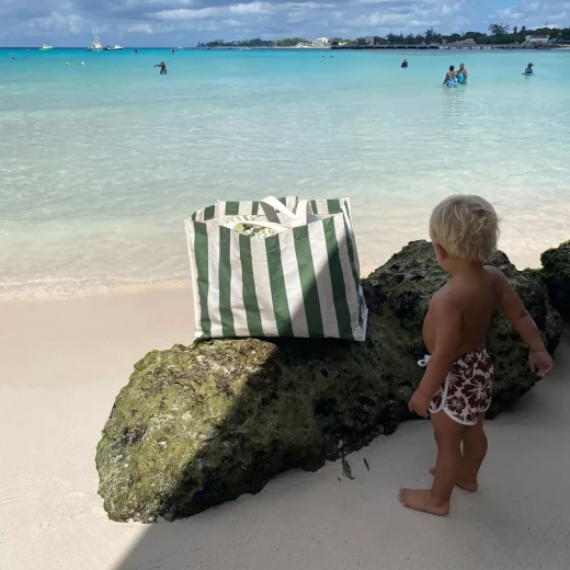 SUNNY LiFE The Vacay Carryall Beach Bag Olive Stripe Oversized Waterproof Durable with Detachable Pouch and Drainage Holes - Sunny life - Image 3