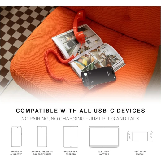هاتف Native Union Pop Phone اللاسلكي بتصميم هاتف قديم مع USB-C لأجهزة iPhone و iPad واللابتوب والتابلت وأجهزة Samsung باللون الأسود - نيتف يونيون - Image 6