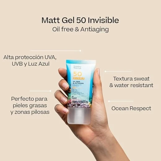 سينسليس مات جل خالي من الزيوت ومضاد للشيخوخة بعامل حماية SPF50 للبشرة المختلطة والدهنية 50 مل - Sensilis - Image 5