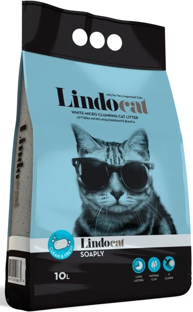 Lindo Cat Supple Cat Litter with Soap Scent 10 Liter Premium Bentonite Clumping Formula - Lindocat