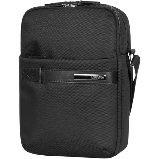 American Tourister Nobeltone Vertical Shoulder Bag Black Polyester Lightweight with Organizer and Adjustable Strap 5L Capacity